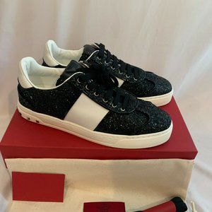 Valentino Garavani Glitter Studded Lace Up Sneakers NEW Size 38 (US 7.5) Black